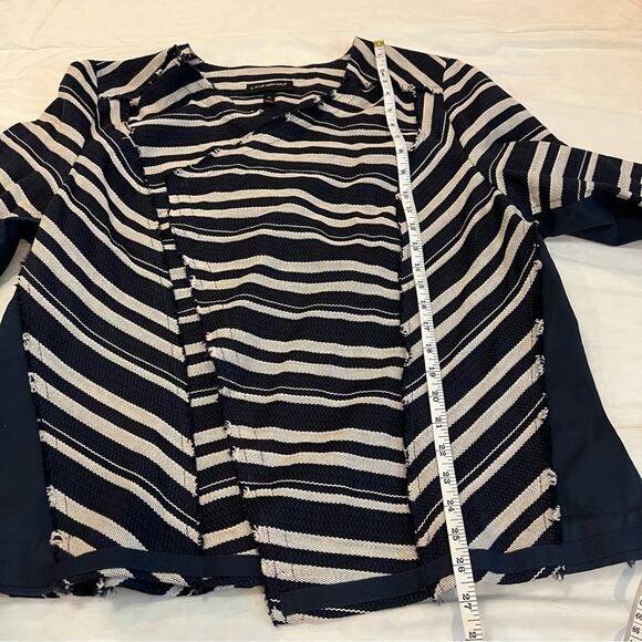 Lane Bryant Striped Frayed Edge Waterfall Jacket sz 22 Navy and Cream - Picture 8 of 11